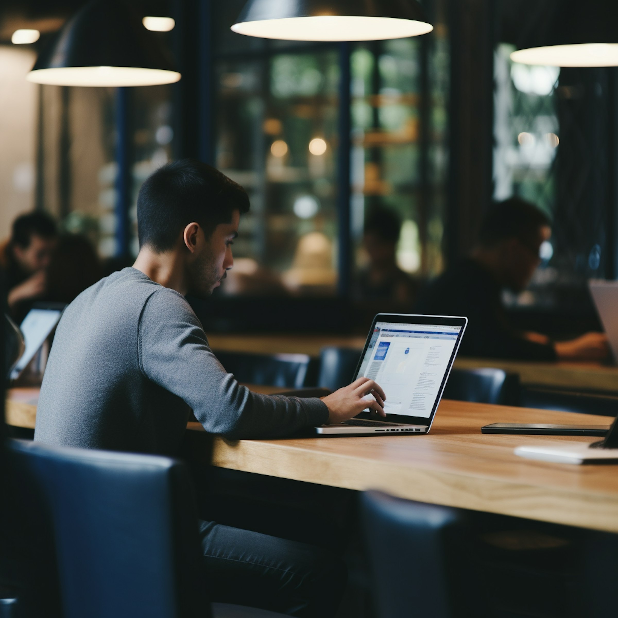 Man working on laptop in modern office